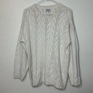 Vintage Cuddle Knit Womens Sweater Open Delicate Cottagecore 80s Ivory Fisherman